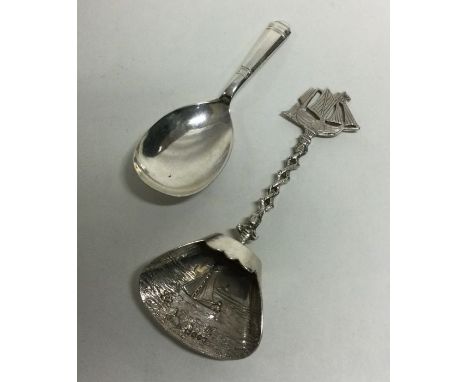 Two silver caddy spoons. London 1903 and 1966 respectively. By R&amp;K. Approx. grams. Est. £40 - £60.