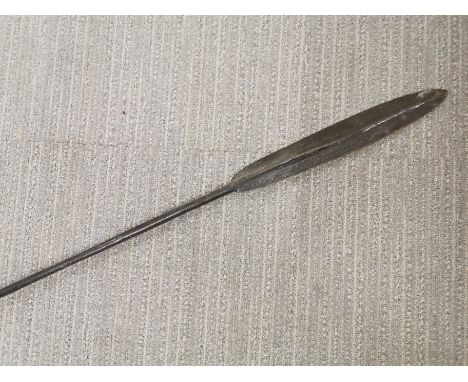A vintage African Zulu wood and iron spear, L. 231cm.