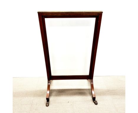 A mahogany, brass and glass fire screen, 101 x 59cm.