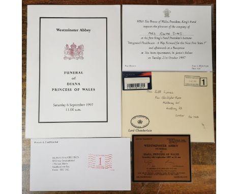Royalty Interest. An official invitation and program for the funeral of Diana, Princess of Wales at Westminster Abbey on the 