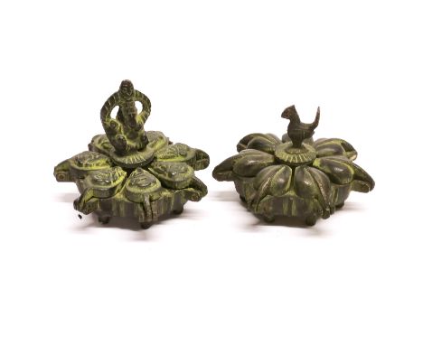 A pair of Persian bronze/brass spice boxes, Dia. 7cm.