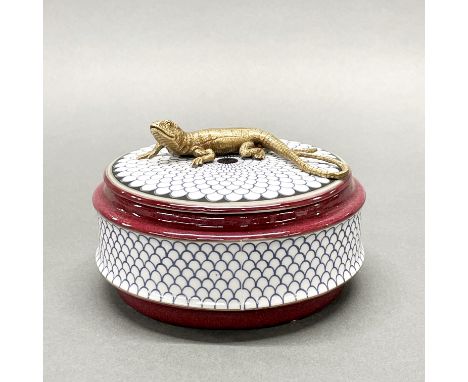 A continental porcelain and gilt bronze box, Dia. 15cm.