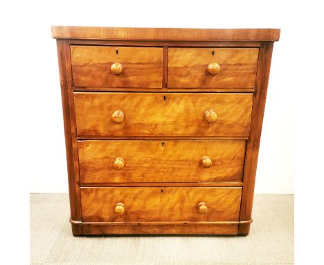 A light mahogany veneered chest of drawers, 102 x 95 x 45cm. Prov. Little Wakering Hall.