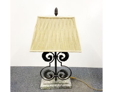 An interesting large metal and marble table lamp, H. 80cm.