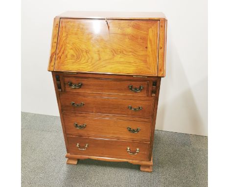A handmade four drawer solid mahogany, peg jointed bureau, 102 x 65 x 42cm.