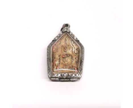 A Siamese cased gilt clay Buddhist Pilgram's amulet, H. 7cm.