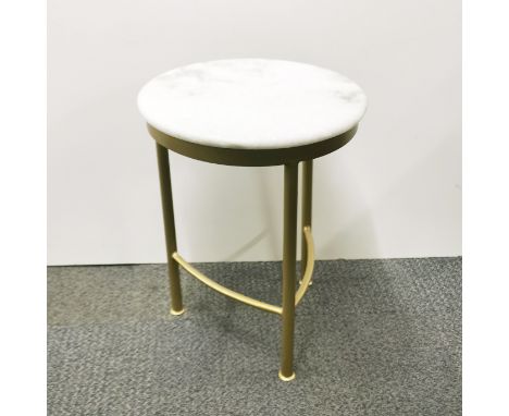 A stone topped circular side table with gold finished iron base, H. 42.5cm Dia. 33cm.
