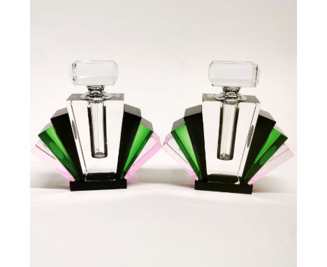 A pair of Art Deco style crystal perfume bottles, H. 13cm.