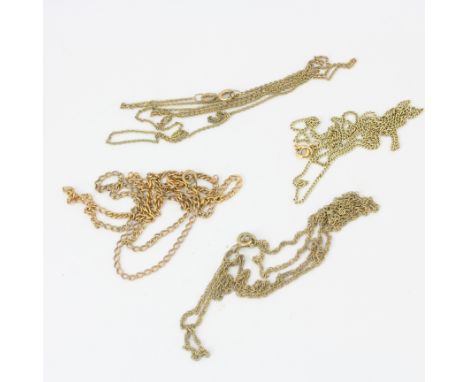 Four 9ct yellow gold chain necklaces.