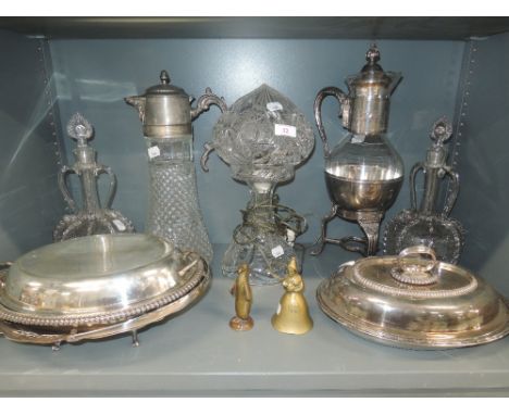 A selection of fine antique and similar glass wares including blown and etched decanter set, domed light and claret jugCONDIT