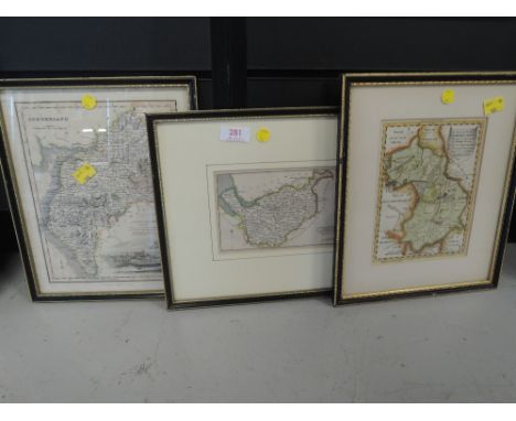 A selection of map prints including Cumberland