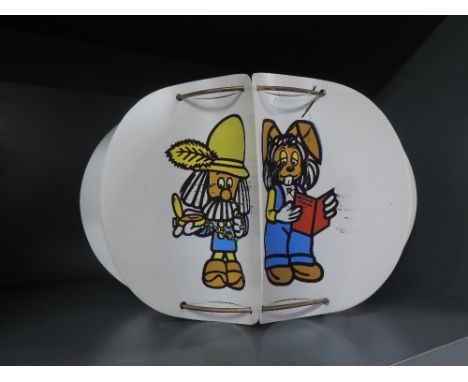 A childs light shade with printed majoc roundabout characters