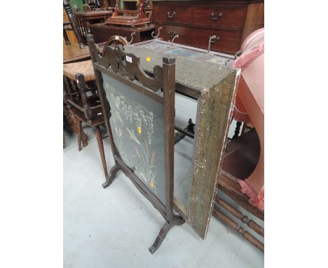 A vintage oak firescreen  and picture frame