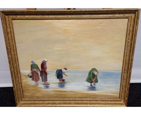 R. QuagliozziOil painting on canvas titled 'The Cockle Pickers'[Frame measures 52x62cm] 