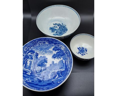 Two 18th century Worcester Blue &amp; White bowls and copeland spode blue and white bowl 