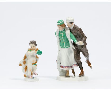 GRUPPE "SCHLITTSCHUHLÄUFER". Meissen. Datierung: 1910. Meister/Entwerfer: Entwurf A. König, 1910. Material: Porzellan, farbig