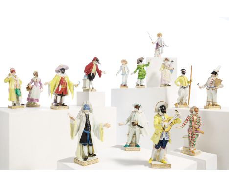 14 FIGUREN AUS DER COMMEDIA DELL'ARTE. Meissen. Datierung: 2. Hälfte 20.Jh. Meister/Entwerfer: Entwurf J.J. Kaendler. Technik
