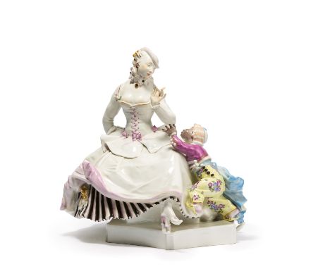 DAME MIT MOHRENKNABE. Meissen. Datierung: 20. Jh. Meister/Entwerfer: Entwurf P. Scheurich. Material: Porzellan, farbig und go