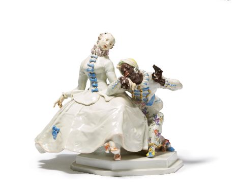 GRUPPE "DER HANDKUSS". Meissen. Datierung: 20. Jh. Meister/Entwerfer: Entwurf P. Scheurich. Material: Porzellan, farbig und g