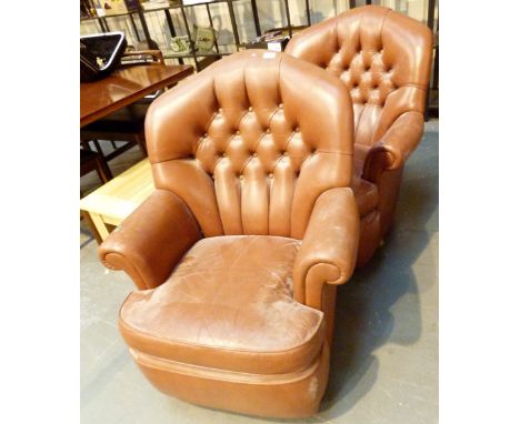 Pair of tan leather button back attachments 