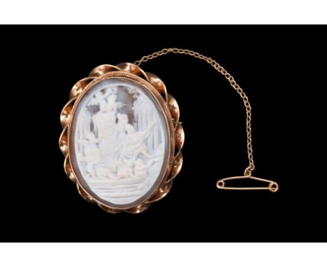 Ca. 1700-1800 AD. An oval-shaped cameo with a charming and playful scene of frolicking cupids in an architectural setting. Th