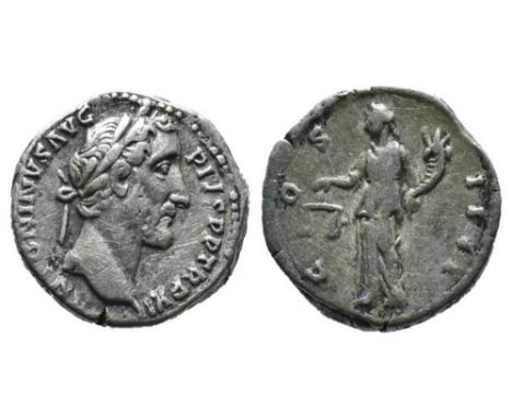 AD 148-149. Antoninus Pius Ar. denarius. Struck AD 148-149. ANTONINVS AVG PIVS PP TR P XII; laureate head right. Rev. COS III