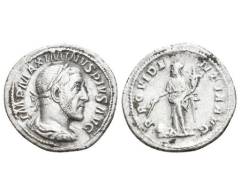 AD 235-238. Maximinus Ar. denarius, AD 235-238, Rome. IMP MAXIMINVS PIVS AVG; laureate draped bust right (late portrait). Rev