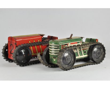 Duo of Wind Up Tin Plate Tracked Tractor Models. Marx. F. (2)