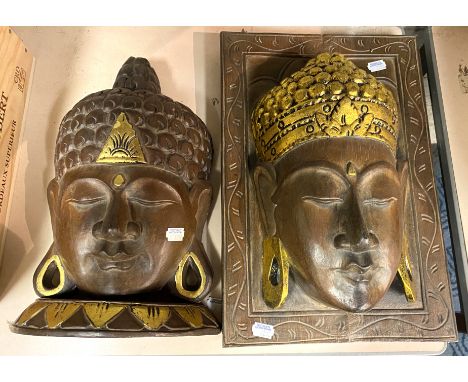 TWO VINTAGE WOODEN PLAQUES DEPICTING BUDDHA