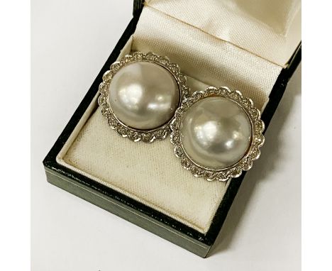 PAIR OF ANTIQUE GOLD DIAMOND &amp; MOTHER OF PEARL CLIP EARRINGS