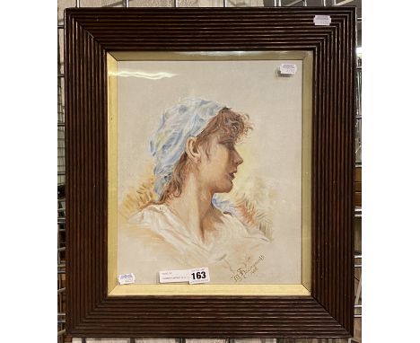FRAMED PORTRAIT OF A YOUNG GIRL BY M HOLLINGWORTH DATED 1902 33CMS (H) X 28CMS (W) PICTURE ONLY