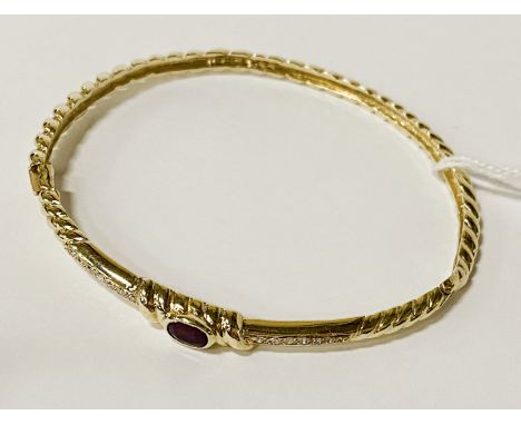 14 CARAT DIAMOND &amp; RUBY BANGLE 17.10 GRAMS APPROX