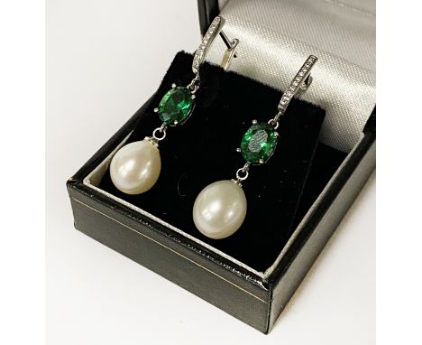 SOUTH SEA PEARL &amp; EMERALD EARRINGS