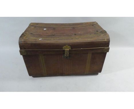 A Vintage Metal Travelling Trunk, 74cm Wide 