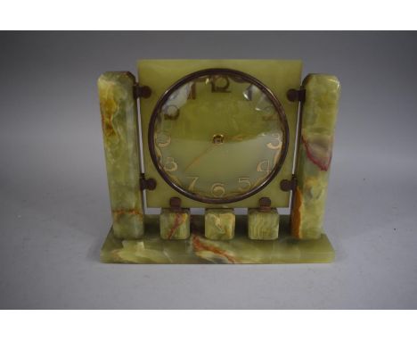 An Art Deco Mantle Clock of Architectural Form, 23cm Wide 