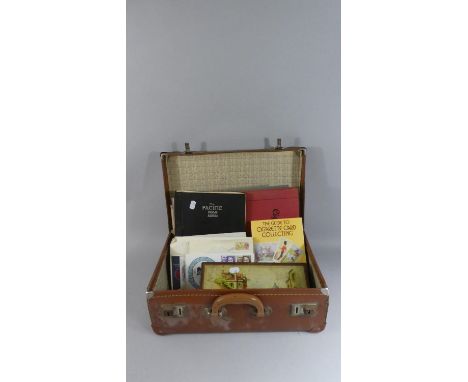 A Vintage Suitcase Containing Various Stamps and Cigarette Cards, First Day Covers and Other Related Ephemera, Crawfords Bisc
