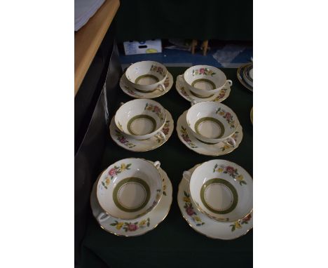 A Set of Six Royal Cauldon Ludlow Pattern Soup Bowls and Saucers 