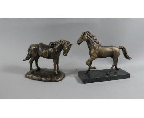 Two Bronze Effect Studies of Trotting Horse and War Horse, Plus VAT 