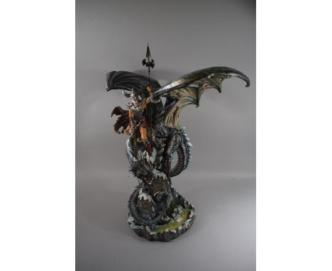 A Large Battery Operated Novelty Lamp in the Form of Warrior Riding Dragon, 53cm High 