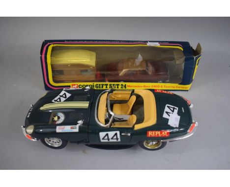A Burago Diecast Model of an E Type Jaguar Together with a Boxed Corgi Gift Set no.24 