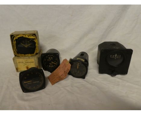 A selection of various aircraft instruments including RAF rev counter with attached RAF label; boxed un-issued Air Ministry v