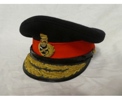 An E11R Army Generals peaked cap with bullion embroidered badge and peak by Herbert Johnson of London