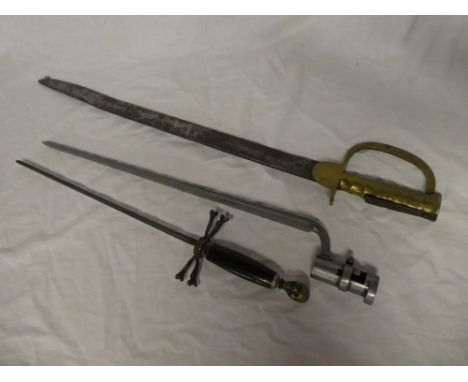 A copy Baker rifle bayonet with brass hilt, copy socket bayonet and one other dagger (3)