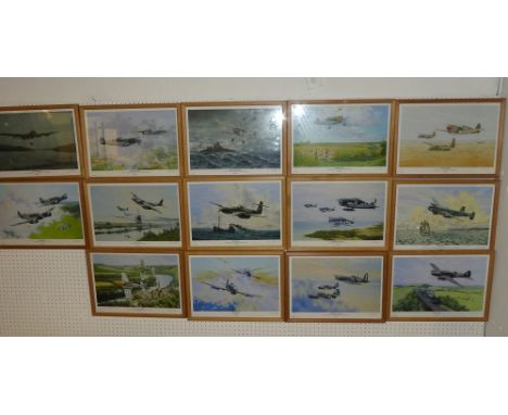 Fourteen coloured limited edition aircraft prints by Barry Weekley including "Friendly Soil/Fast &amp; Low/Anti-Diver Patrol/