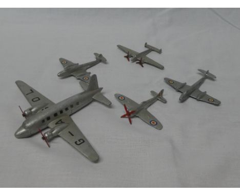 Dinky Toys - five various aircraft including Viking, Tempest, Twin Engine Fighter, etc