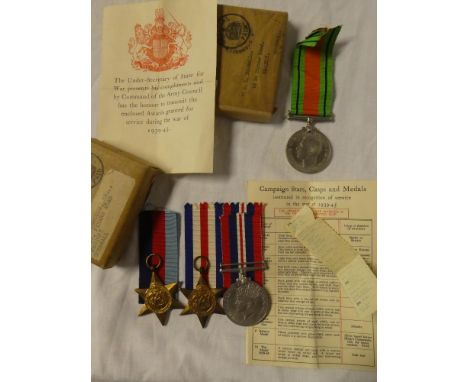 A 1939/45 star, France &amp; Germany star and War medal with Air Council slip and original box addressed to the recipient in 