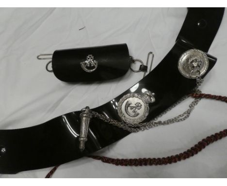 An EIIR Officers shoulder belt and pouch of the Light Infantry with bugle badge, chains, whistle and pouch