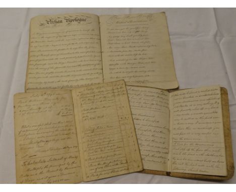 Three various manuscript volumes including an 18th Century handwritten part book of Remedies &amp; Mixtures; a handwritten le