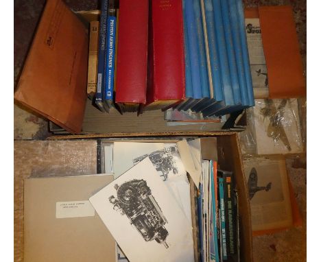 Two folders of Modern Pilots Notes, various bound volumes of the Aeroplane Spotter, two box files containing aero engine phot