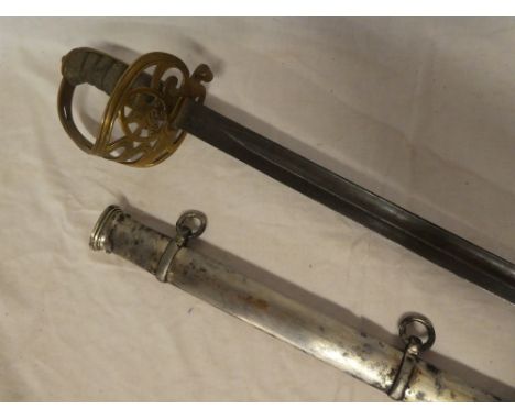 A Victorian Staff Sergeants sword of the 2nd Cornwall Rifle Volunteers with plain single edged blade, brass guard stamped "9/